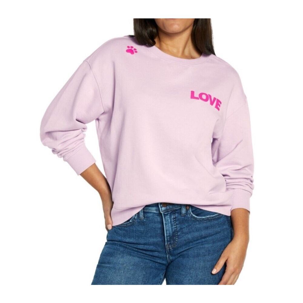 NEW Wildfox Dogs Love Me Sweater Crew Neck Graphic Print Purple Womens